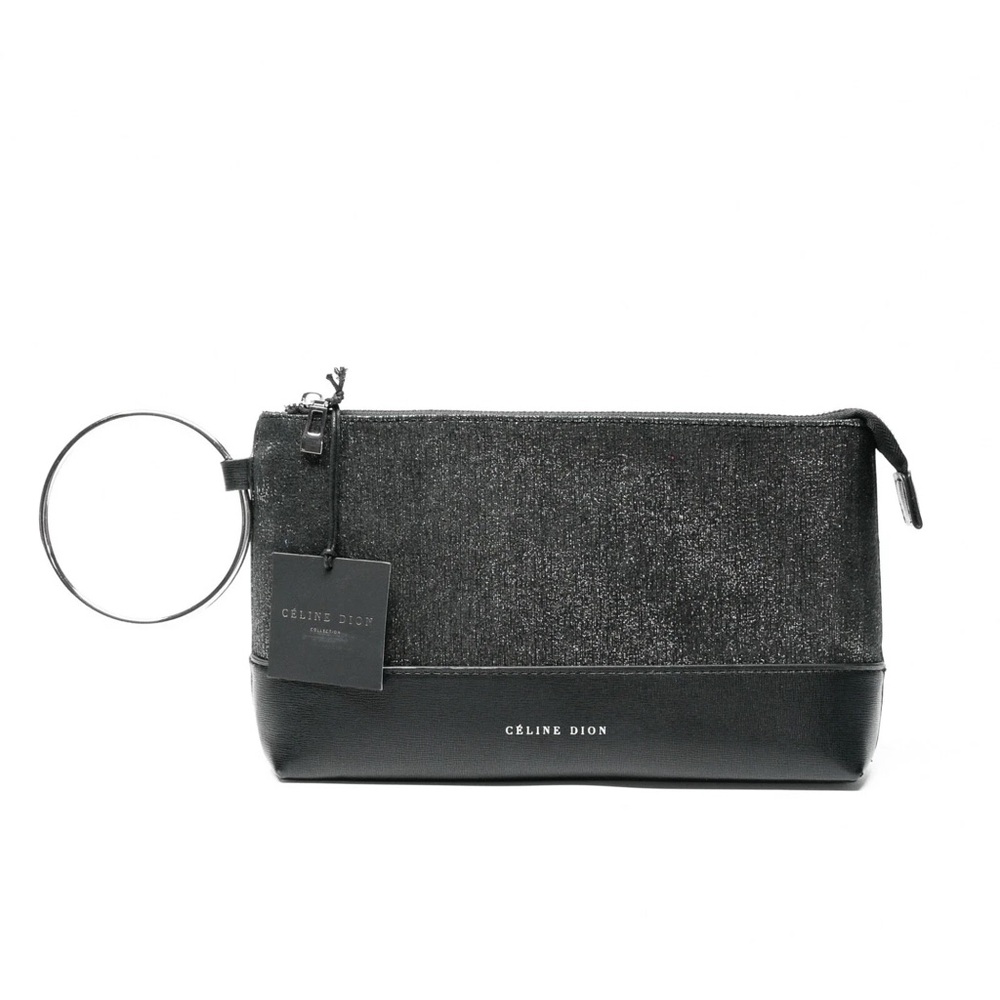 NWT Celine Dion Black and Silver Cosmetic/ Evening Clutch Bag with Dust Bag